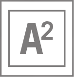A bold gray "A" with a superscript "2" inside a square border, centered within a larger square frame on a white background.
