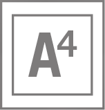 Gray icon showing the letter "A" followed by a superscript "4," centered inside two nested squares, representing A4 paper size.